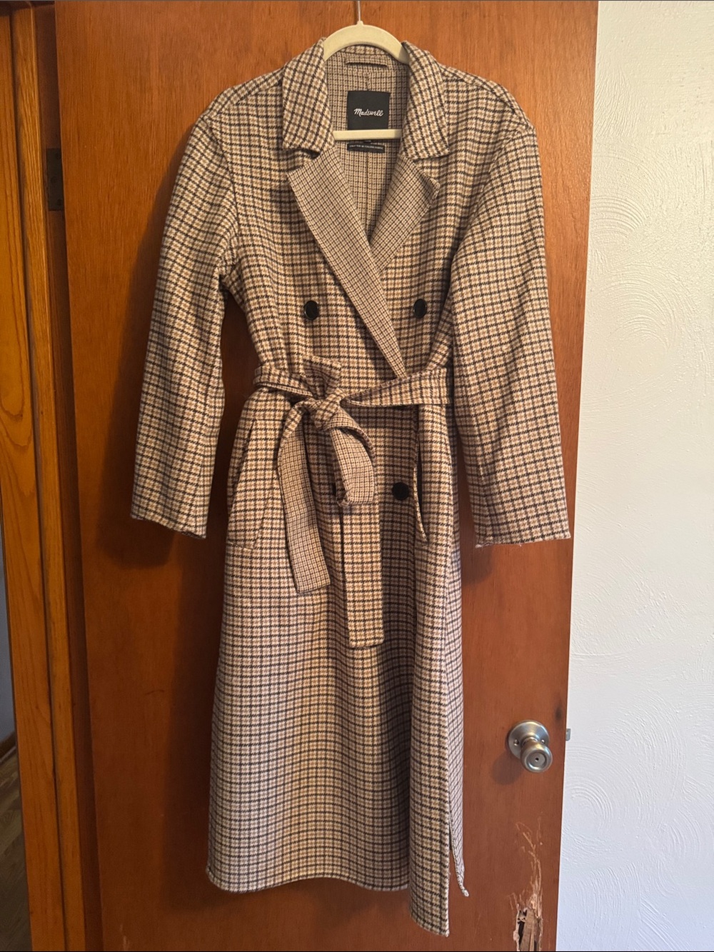 Madewell Beige Plaid woolTrench Coat